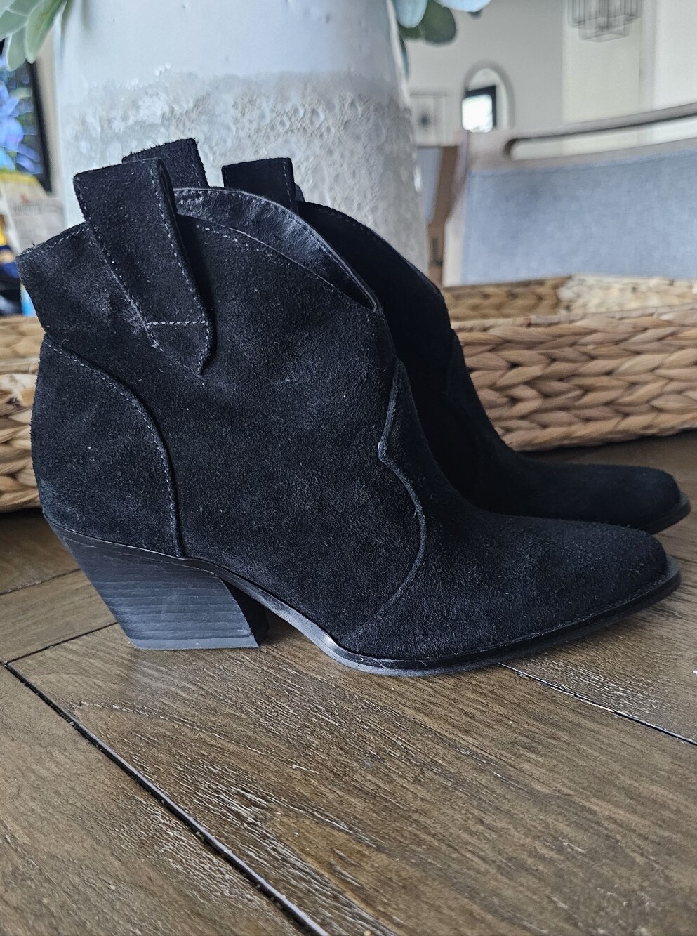 Jessica Simpson Black Suede Western-BOHO Ankle Boots Shoes Women's Sz 6.5 - Picture 3 of 8
